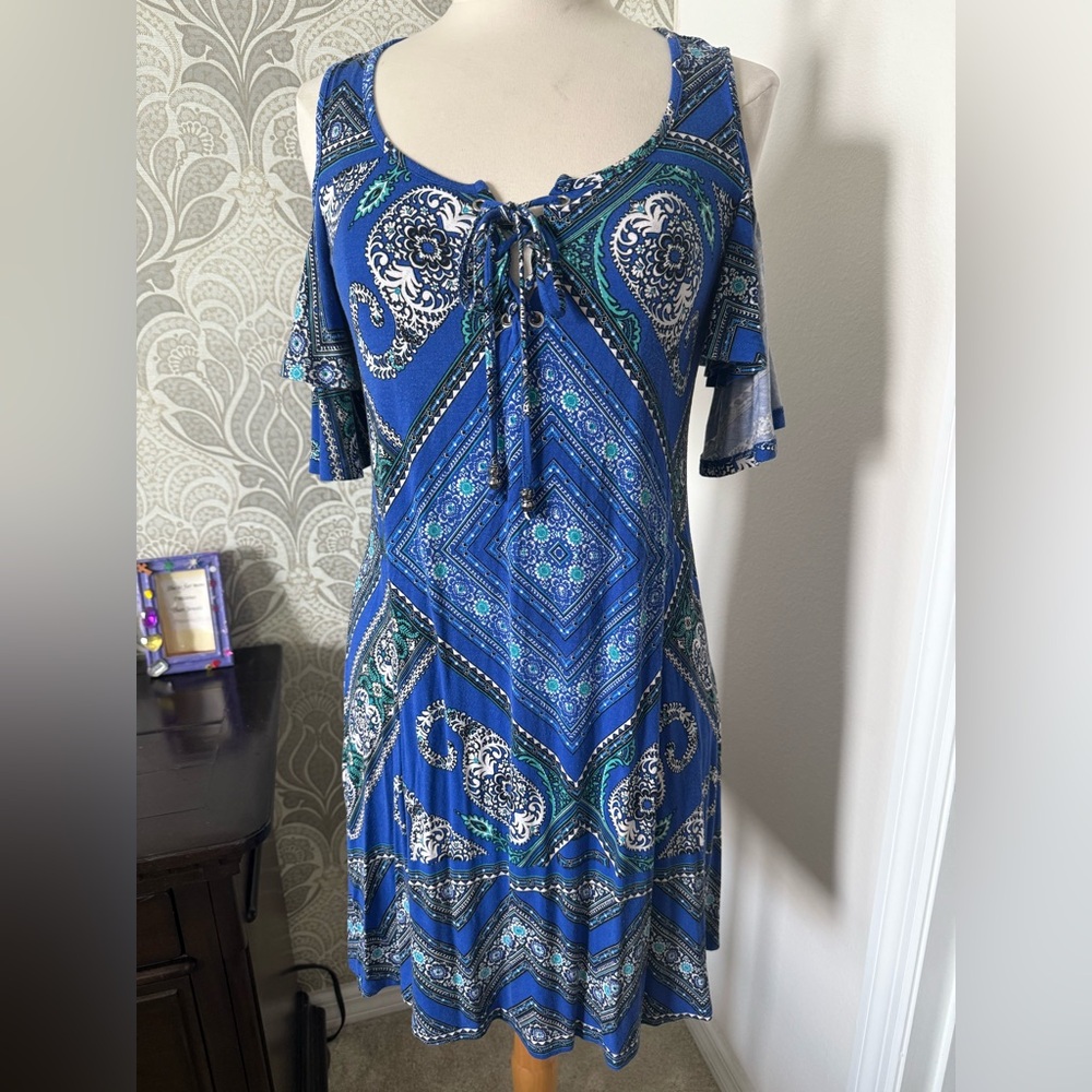Luxology Blue and White Paisley Dress